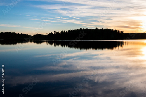 Beautiful evening view during the blue hour over the Safssjon  lake in the region Dalarna in the middle of Sweden 