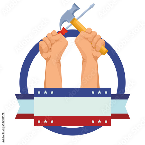 Construction workers hands holding tools