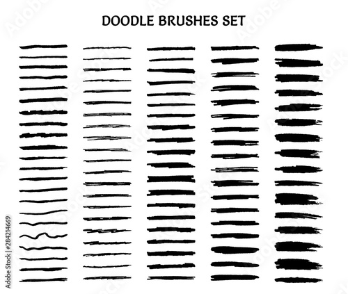 Doodle,ink brushes and hand drawn decorative elements. Grunge style. Brushes are included. Easy changing stroke color.
