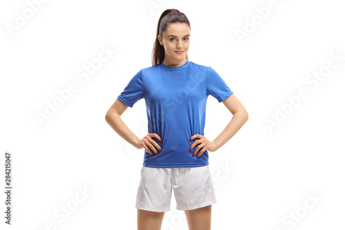 Billede på lærred Young female soccer player posing