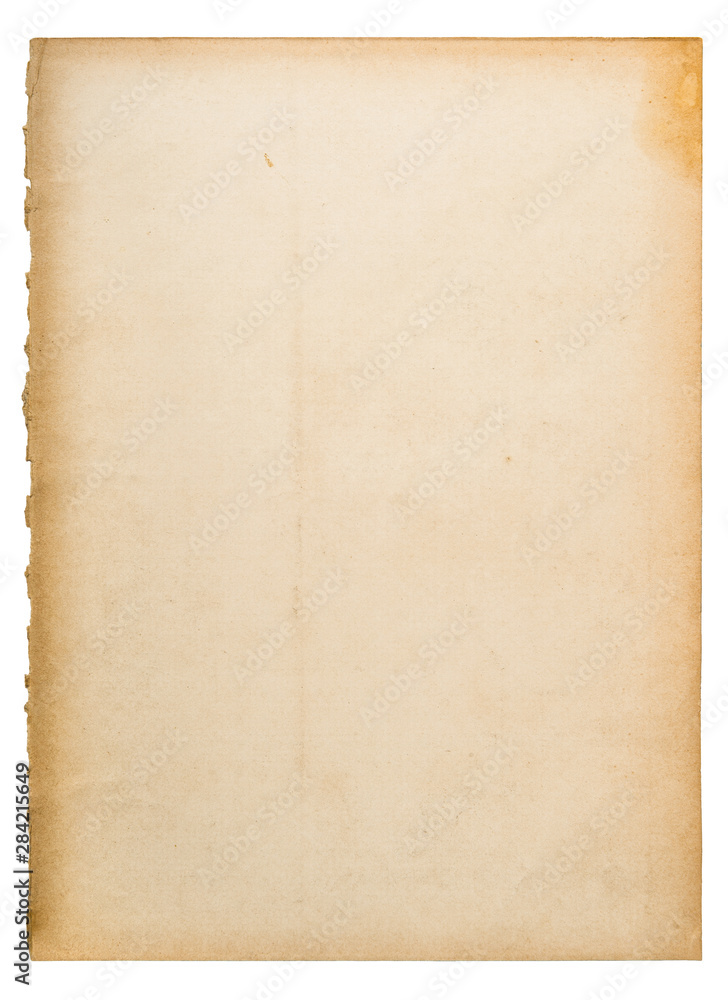 Old used paper sheet edges isolated white background