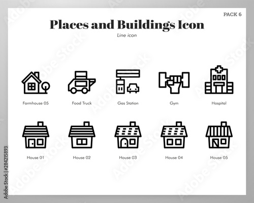 Places and buildings icons Line pack