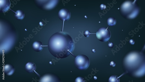 3d molecules vector design. Science abstract background with molecular structure. Atoms model illustration, scientific banner for medicine, biology, chemistry or physics template