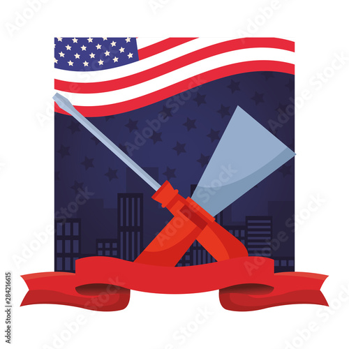 Construction tools crossed cartoon symbol