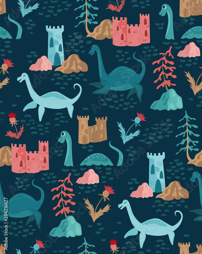 Loch ness pattern seamless design illustration