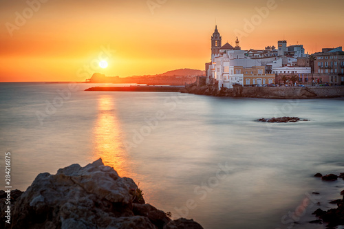 Sitges is a town near Barcelona in Catalunya, Spain. It is famous for its beaches and nightlife.