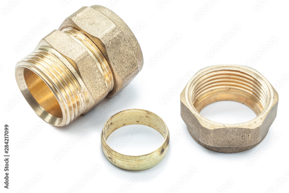brass pipe connector isolated on white brass pipe connector isolated on white