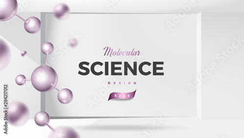 3d molecules vector design. Science abstract background with molecular structure. Atoms model illustration, scientific banner for medicine, biology, chemistry or physics template