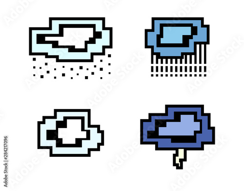 Vector pixel art clouds. Different weather set