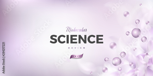 3d molecules vector design. Science abstract background with molecular structure. Atoms model illustration, scientific banner for medicine, biology, chemistry or physics template