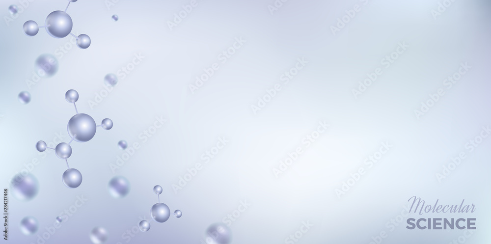 3d molecules vector design. Science abstract background with molecular structure. Atoms model illustration, scientific banner for medicine, biology, chemistry or physics template 3d molecules vector design. Science abstract background with molecular structure. Atoms model illustration, scientific banner for medicine, biology, chemistry or physics template