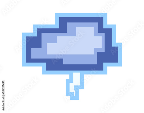 Vector blue pixel art cloud with thunderbolt