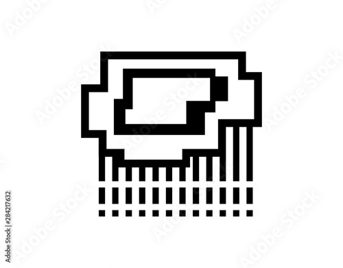 Vector pixel art raining cloud, monochrome icon