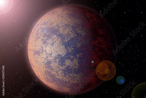 Fototapeta Naklejka Na Ścianę i Meble -  Planet Mars, in an unusual blue color with oceans and seas, with sunlight. Elements of this image were furnished by NASA