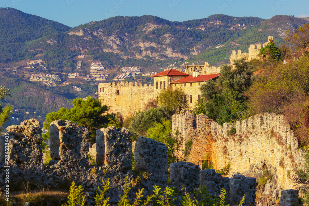 view of Alania old fortress wall and mountains