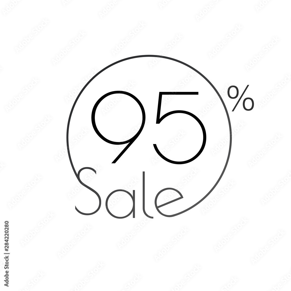 Discount offer price linear sticker or label, symbol for advertising campaign in retail, sale promo marketing, 95 percent. For art template design, list, page, mockup brochure style, banner, idea Discount offer price linear sticker or label, symbol for advertising campaign in retail, sale promo marketing, 95 percent. For art template design, list, page, mockup brochure style, banner, idea
