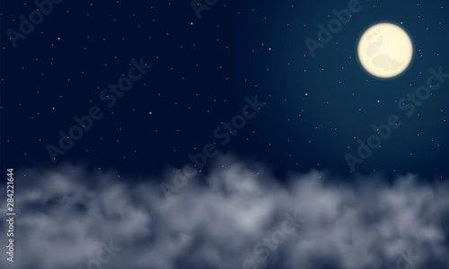 Night sky background. Moon and star, cloud on night sky.