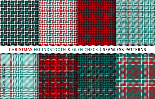 Set of christmas houndstooth and glen check seamless patterns