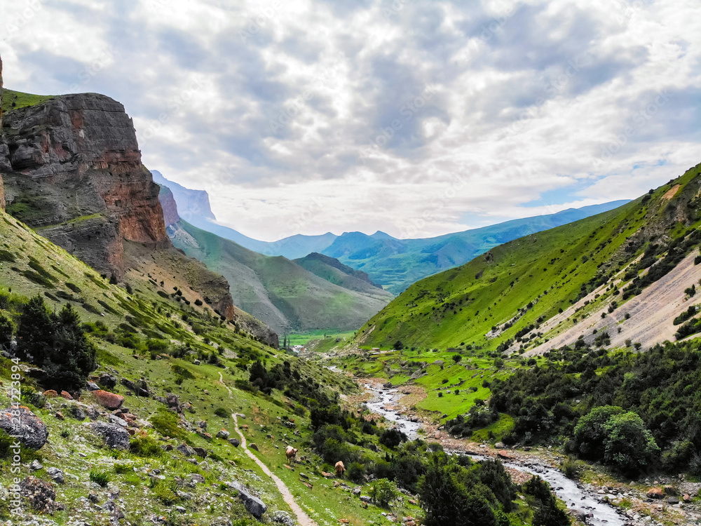 View of beautiful mountains in northern caucasus on sunny day