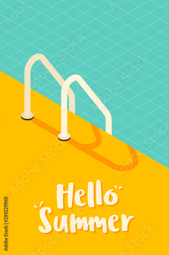 Isometric swimming pool vintage retro style background