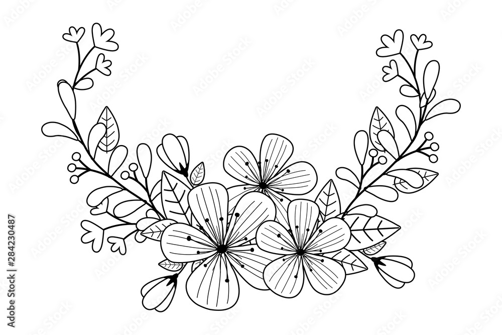 Flowers and leaves wreath design