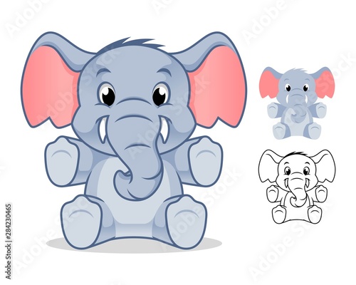 Adorable Elephant Doll Cartoon Character Design  Including Flat and Line Art Designs  Vector Illustration  in Isolated White Background.
