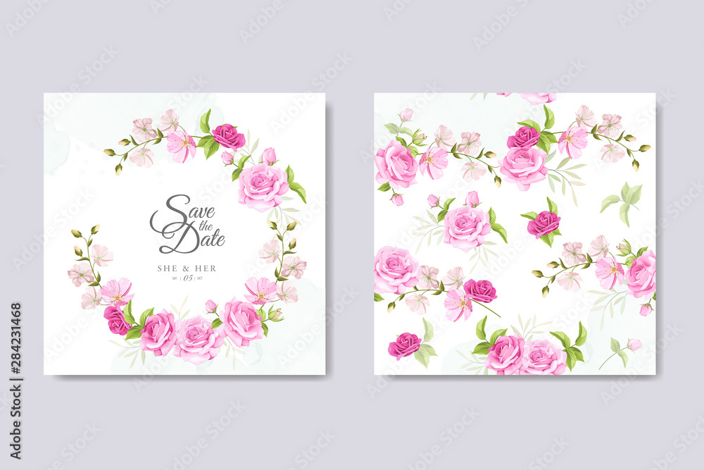 wedding invitation card with beautiful floral and leaves wedding invitation card with beautiful floral and leaves