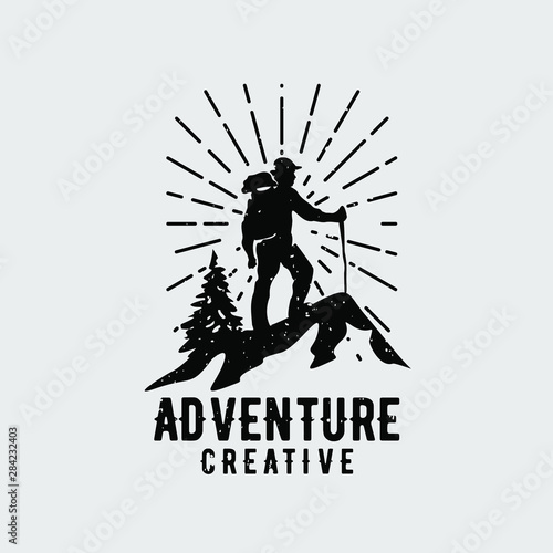 vintage adventure male hiking logo vector icon design illustration