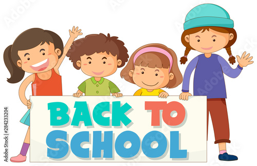Back to school template with children