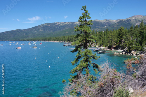 A panoramic view of the Nevada shores of Lake Tahoe