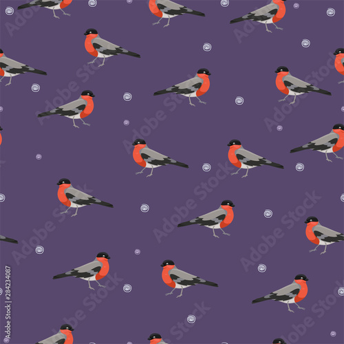 Seamless pattern with bullfinches birds . Vector graphics. © Екатерина Зирина