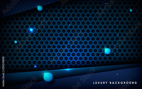 Dark blue metal texture background vector. Realistic overlap layer on metallic background with light effect. 