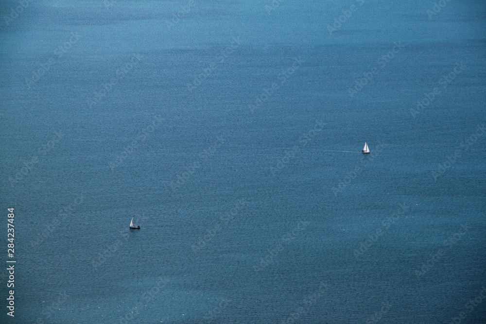 Top view of sailing boats