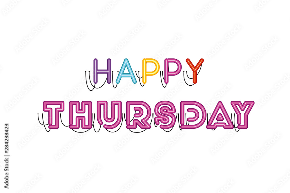 happy thursday label in neon light icon happy thursday label in neon light icon