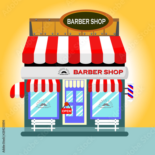 Barber shop, urban stores set isolate on orange background