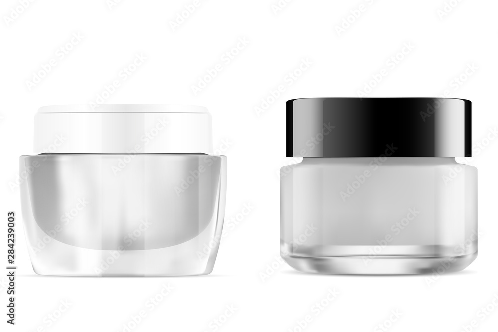 Cream Jar. Glass Cosmetic Jar. Clear Round Container without Label ...
