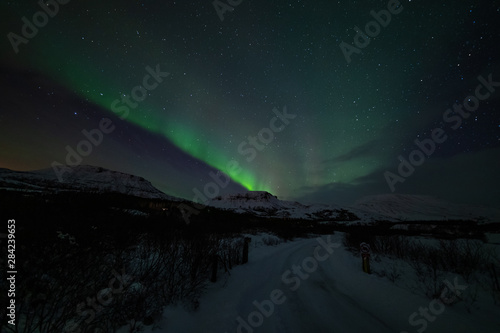 Northern lights along a deserted road © Thomas
