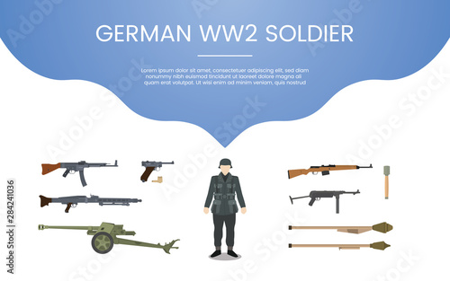 german ww2 soldier army concept theme for template banner or landing infographics - vector