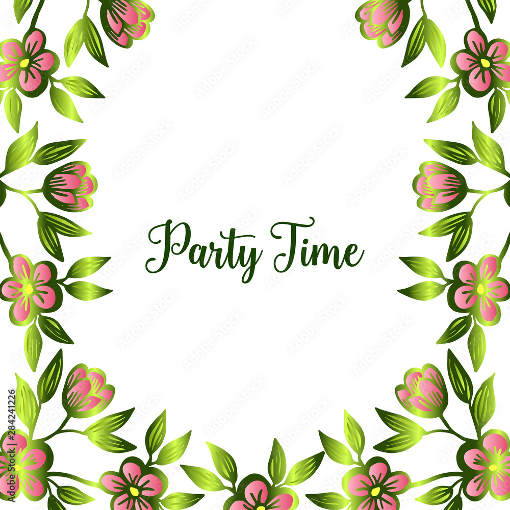 Various pattern card party time, with ornate of leaf wreath frame. Vector