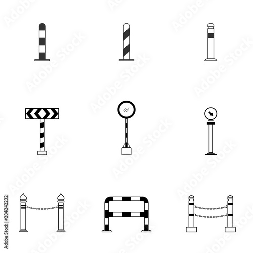 Set of black and white column bollard icon with guard post sentry flat style, vector illustration