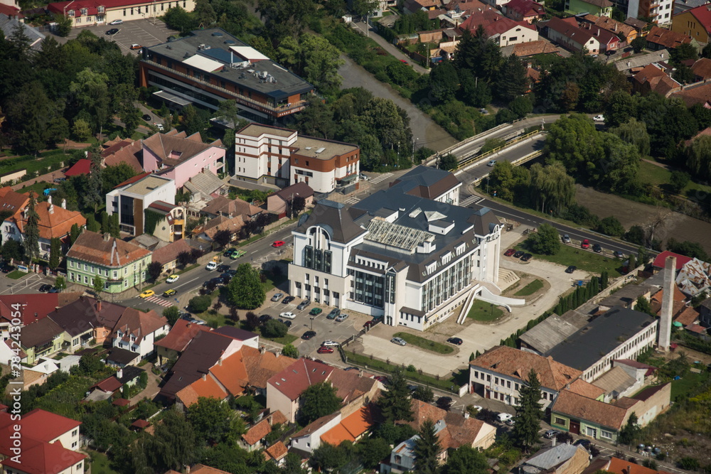 ROMANIA Bistrita ,Panoramic view from the plane,The Court,august 2019