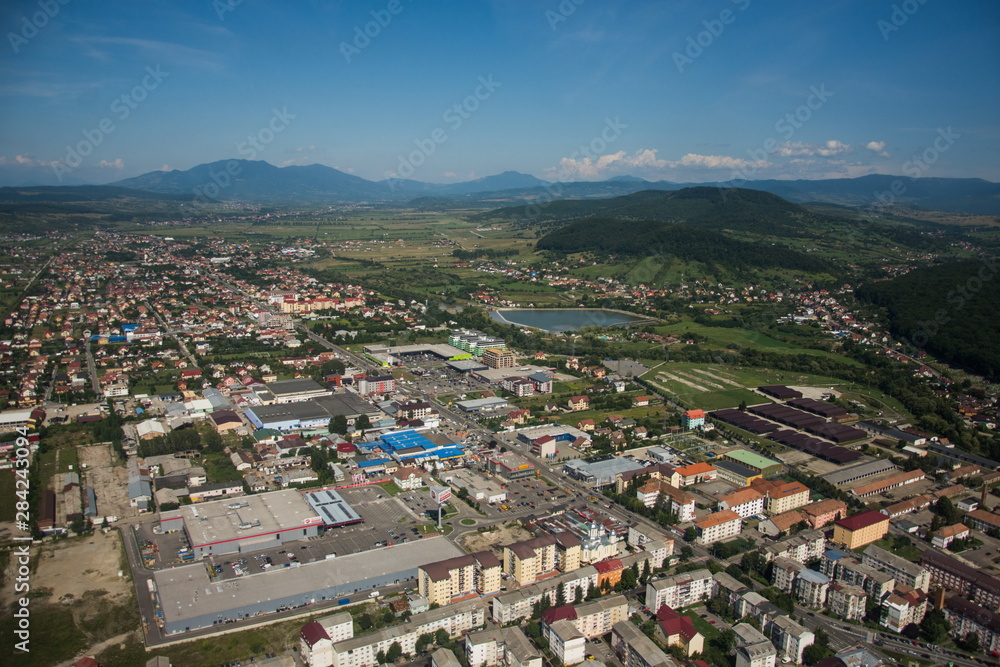 ROMANIA Bistrita ,Panoramic view from the plane,The Lake,august 2019