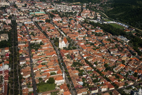 ROMANIA Bistrita Panoramic aerial view,The Evangelical Church, august 2019