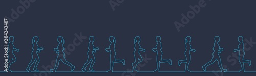 Running women. Side view outline silhouettes. Sport and recreation