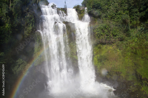Nice View of Waterfall with Rainbow in South of Laos