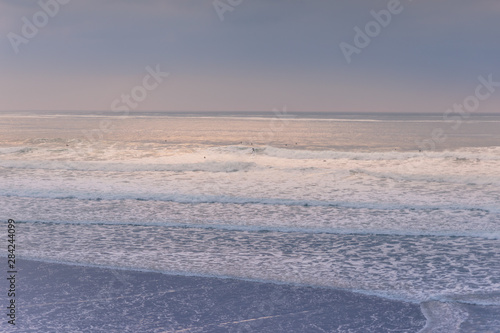 Seaside beach coastal with water and waves in Cornwall  England.