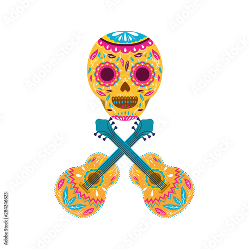 mexican skull with guitar icon