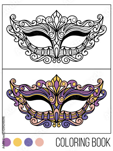 Tradition with carnival mask accessory with coloring book.Decoration festive elegant party design. 