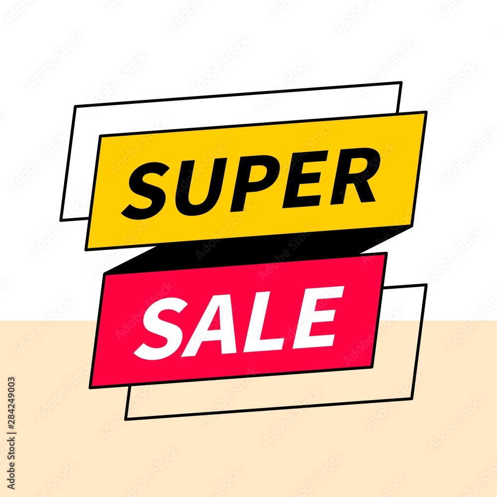 Super sale, vector simple flat banner template isolated on light background. Super sale, vector simple flat banner template isolated on light background.