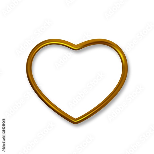 Gold shiny luxury realistic heart shaped frame isolated on white background. Vector golden border frame for decoration. Vector clipart object.